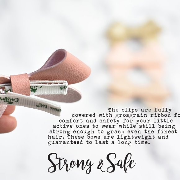 Girls' Non-Slip Fully Lined Alligator Faux Leather Bow Hair Clips (Set of 4-Zoe) - Picture 2 of 5